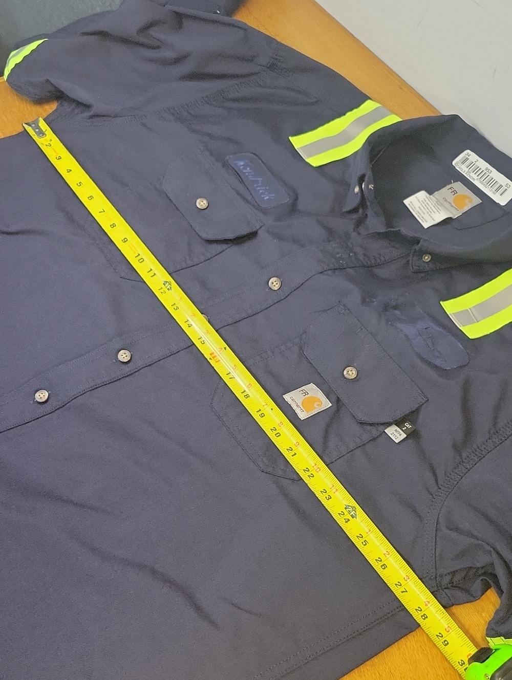 Carhartt Work Shirt with High-Vis Stripes - Navy & Lime/Gray Mens Size 2X - Picture 9 of 11